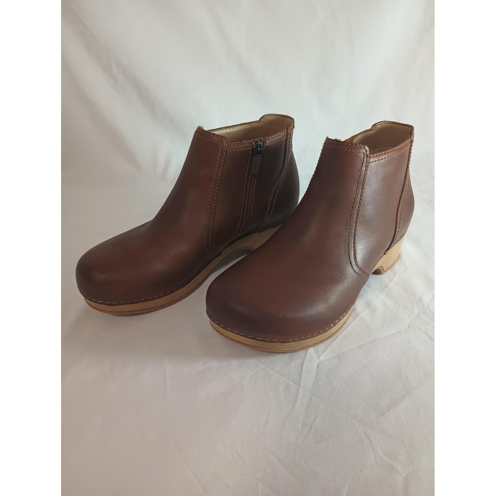 Dansko Barbara Brown Leather Ankle Boots Clog Booties Side Zip Womens Size 37 - Picture 4 of 9